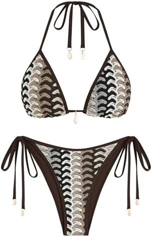 ZAFUL Women's Colorblock Stripes Triangle Halter Tied Cheeky Thong Bikini Set High Cut Two Piece ... | Amazon (US)