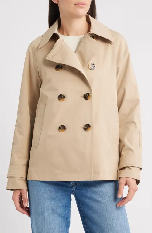 Michael Kors Short Double Breasted Raincoat in Khaki at Nordstrom, Size Large | Nordstrom