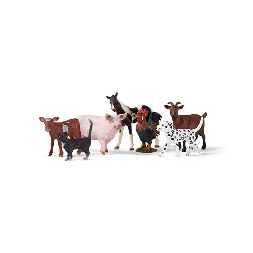 Schleich Farm World 7-Piece Farm Animal Gift Set Including Dalmatian, Cat, Pig, Goat, Rooster, Texas Longhorn Calf and Pinto Foal Animal Toys | Amazon (US)