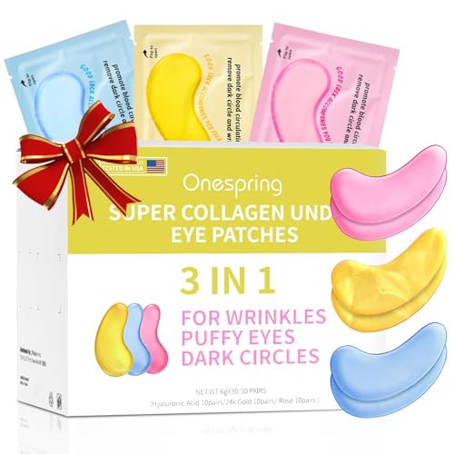 Onespring Under Eye Patches (30 Pairs) 24K Gold Eye Mask and Hyaluronic Acid Eye Patches for Puffy Eyes, Rose Eye Masks for Dark Circles, Puffiness, Eye Bag, Wrinkles - Under Eye Skin Care | Amazon (US)