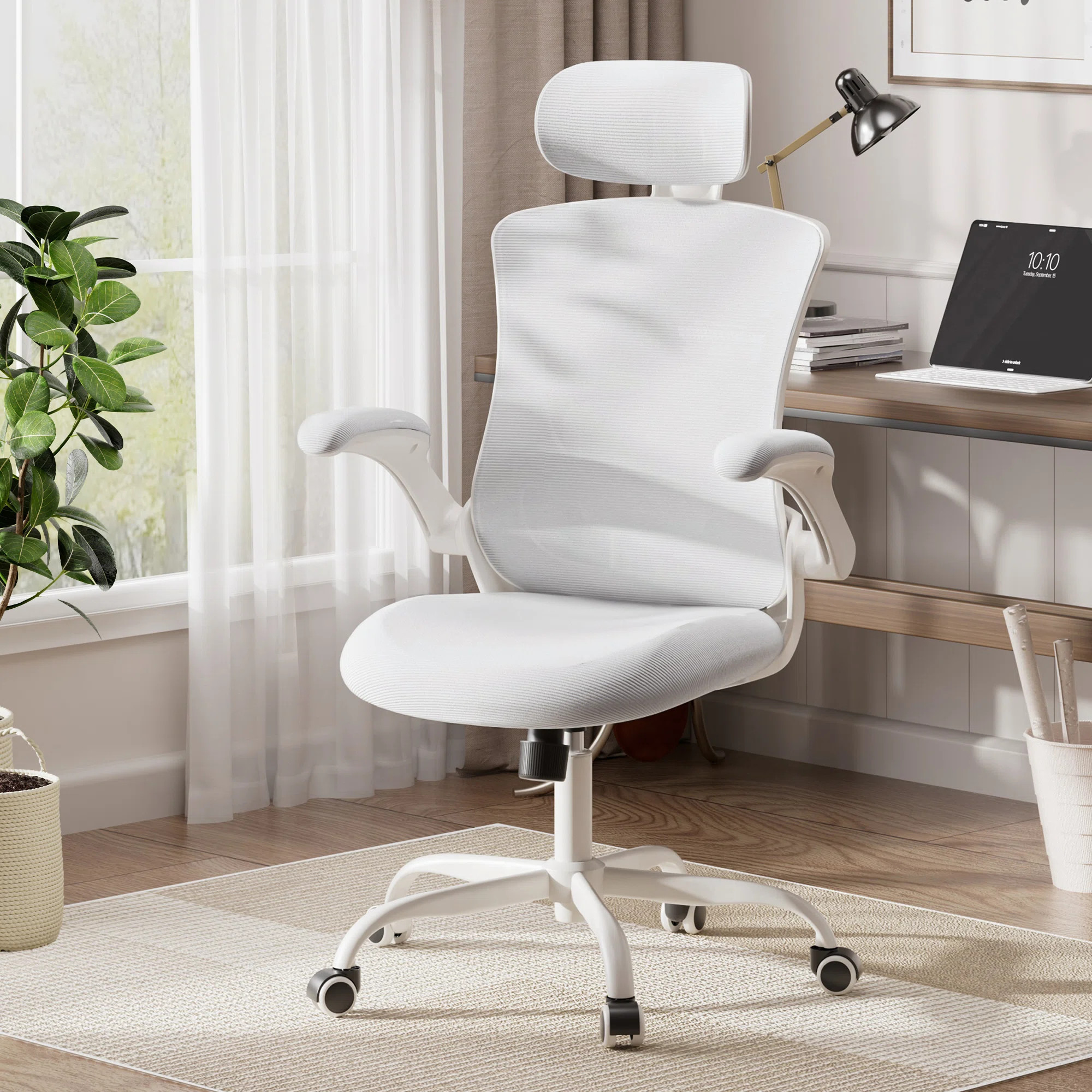 Inbox Zero Ergonomic Mesh Office Chair with Flip-Up Arms, Adjustable Height & Lumbar Support - Br... | Wayfair North America