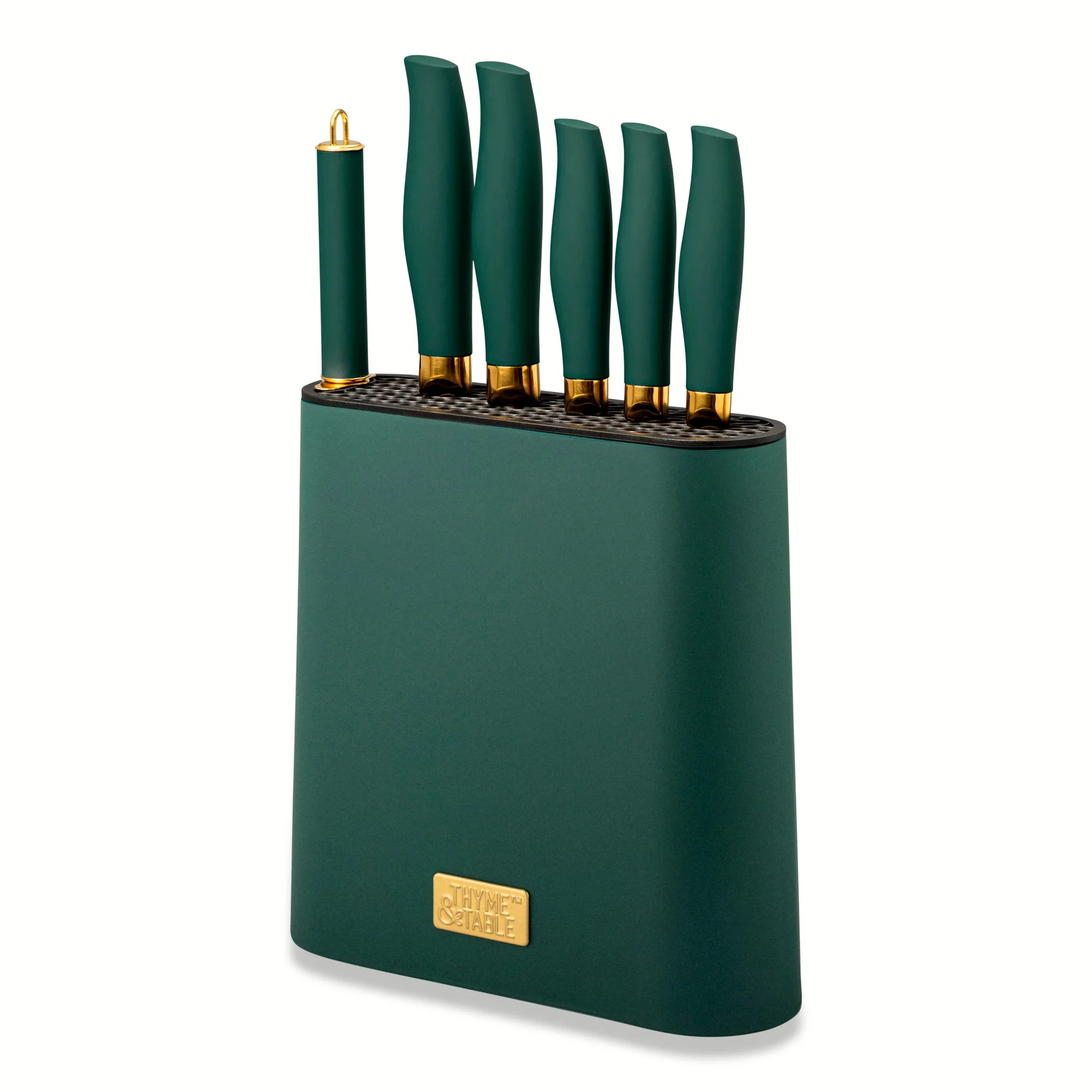 Thyme & Table 7-Piece Slim Block Knife Set - Green & Gold | Walmart (US)