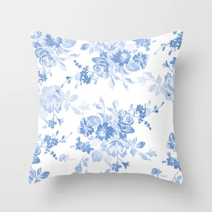 Modern navy blue white watercolor elegant floral Throw Pillow | Society6