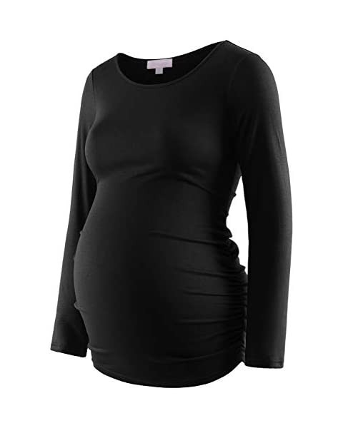 GINKANA Maternity Shirt Long Sleeve Basic Top Ruch Sides Bodycon Tshirt for Pregnant Women,Black,... | Amazon (US)