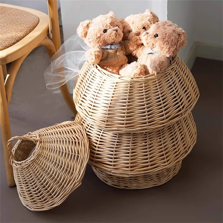 Lidded Handwoven Rattan Storage Basket, Wicker Christmas Tree Organizer Bin, Multi Purpose Laundr... | Walmart (US)