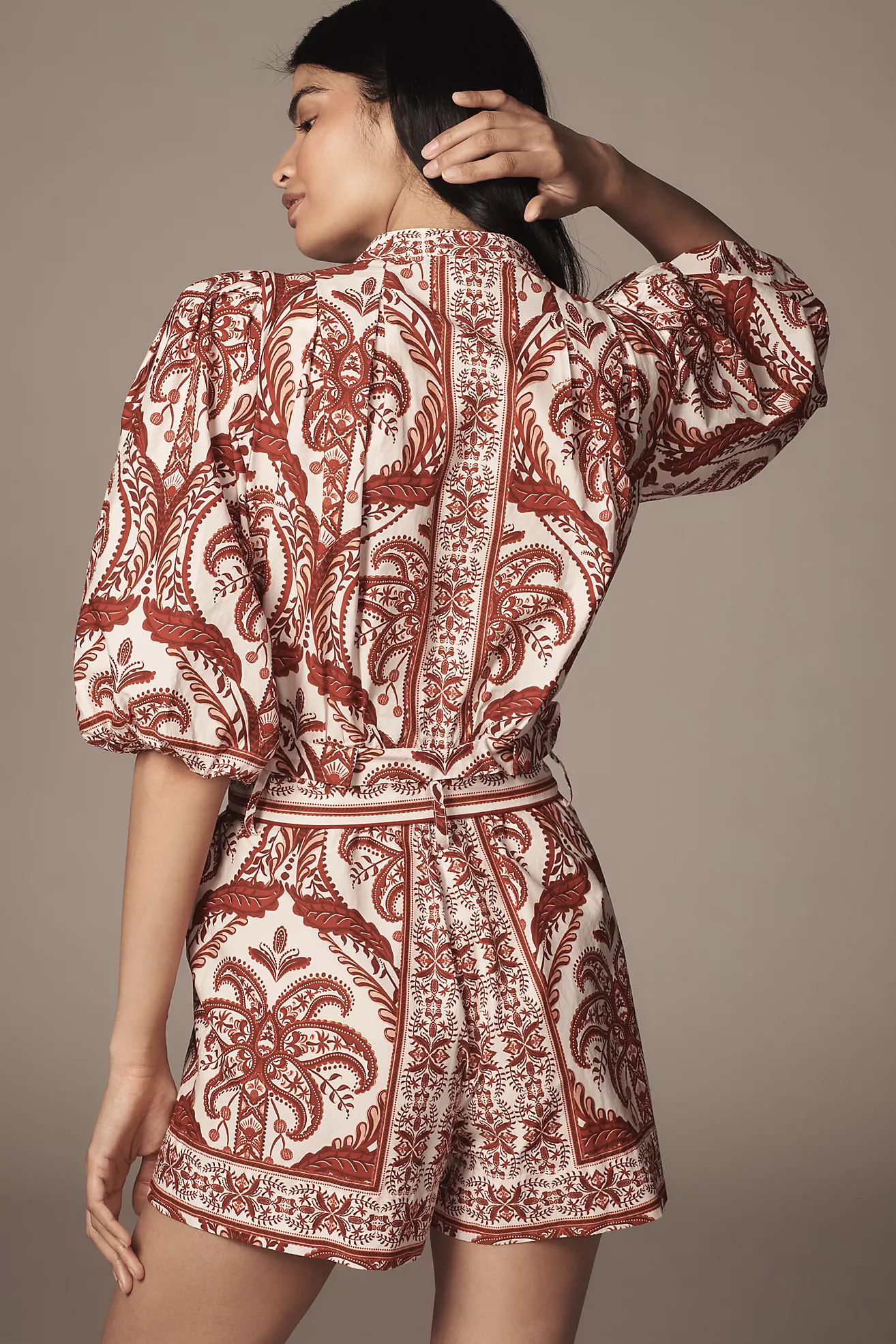 Farm Rio Tropical Cameo Belted Romper | Anthropologie (US)