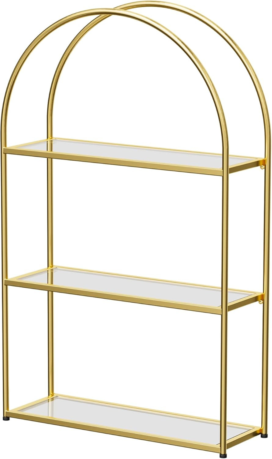 Crofy Gold Arched Frame Wall Shelf, Decorative 3 Tier Bathroom Wall Shelf with Transparent Temper... | Amazon (US)