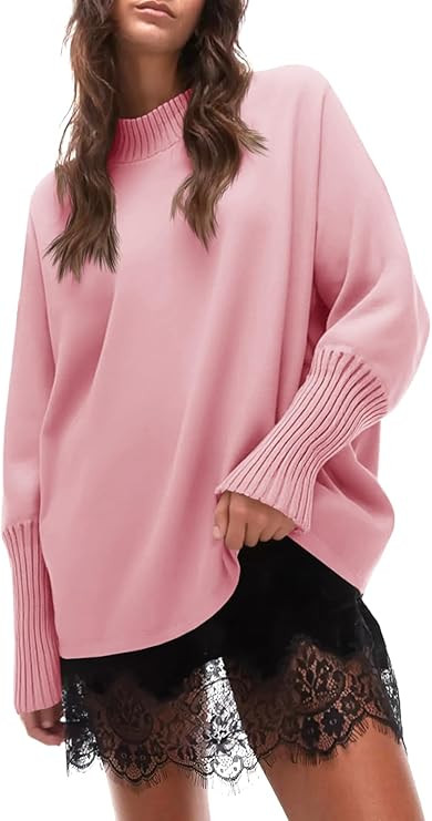 Cicy Bell Womens Mock Neck Sweaters Batwing Long Sleeve Chunky Knit Pullover Oversized Fall Casua... | Amazon (US)