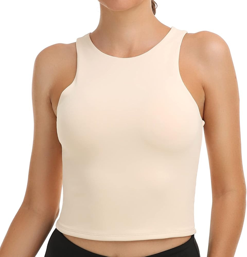Colorfulkoala Women's Summer Tank Tops Body Contour Sleeveless Crop Double Lined Yoga Shirts | Amazon (US)