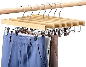 HOUSE DAY Wooden Pants Hangers 25pcs 14inch Wood Skirt Hangers Trousers Bottom Hangers with Adjus... | Amazon (US)