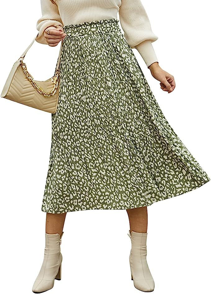 EXLURA Womens High Waist Polka Dot Pleated Skirt Midi Swing Skirt with Pockets | Amazon (US)