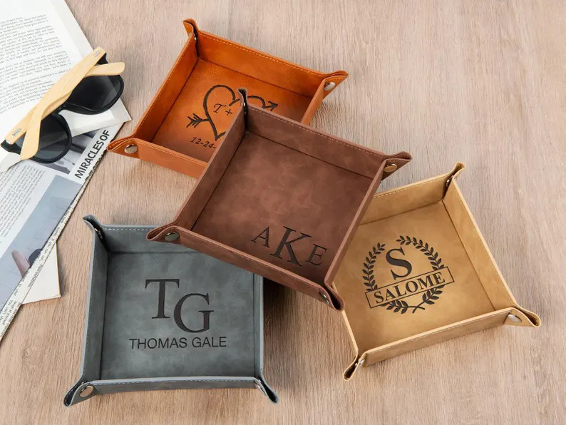 Personalized Vegan Leather Valet Tray | Engraved Catchall for Men - Graduation & Groomsmen Gift | Etsy (US)