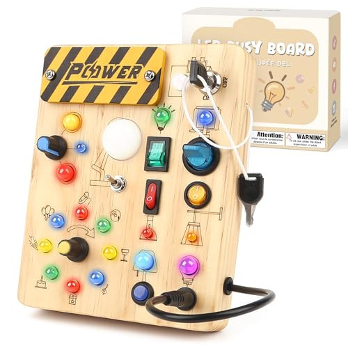 LED Busy Board for Toddlers 1-3,Montessori Sensory Toy with Key Switch and Plug, Light Up Wood Activity Switch Board for Fine Motor Skills, Educational Travel Toy Gift for 1 2 3 Year Old Boys Girls | Amazon (US)