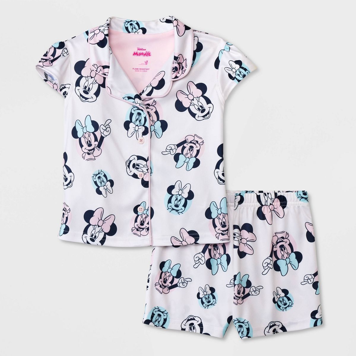 Toddler Girls' 2pc Minnie Mouse Button Down Coat Pajama Set - White | Target