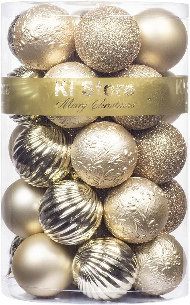 KI Store Champagne Christmas Balls 34pcs 2.36-Inch Christmas Tree Decoration Ornaments for Xmas T... | Amazon (US)