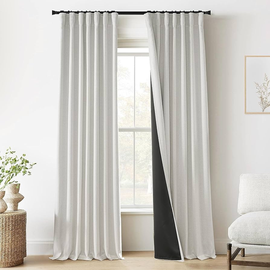 90 Inch Long Curtains for Bedroom,Linen Blackout Liner Behind Shade Light Black Out Window Cover,... | Amazon (US)