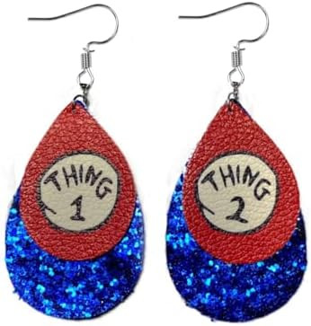 Cute Pair of Thing 1 and 2 Drop and Dangle Teardrop Earrings for Teachers. Reading Earrings for T... | Amazon (US)