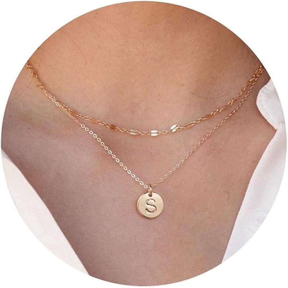 Turandoss Gold Initial Necklace for Women - Layered Necklaces for Women 14K Solid Gold Over Initi... | Amazon (US)