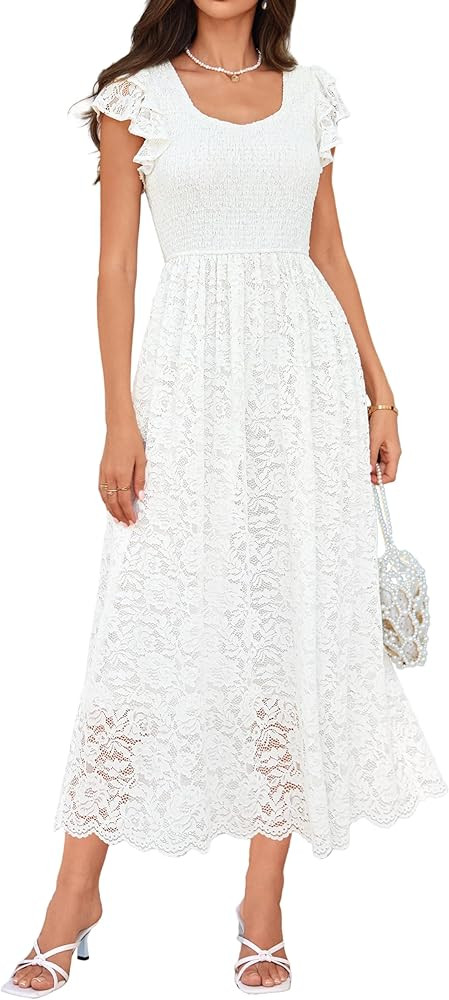 GRACE KARIN Womens Summer Maxi Dress 2026 Formal Wedding Guest Dress Lace Short Sleeve Dresses | Amazon (US)