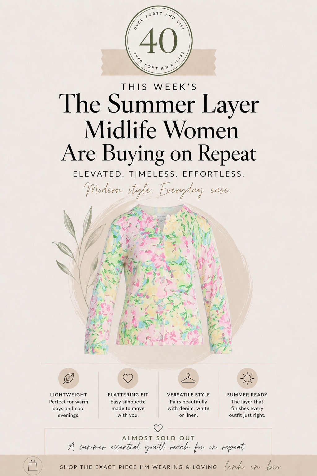  ✨Tap the bell, save and ❤️ for over 40 fashion, midlife style, midsize fashion and luxury looks for less. 

Every summer I end up freezing in restaurants, movie theaters, doctor's offices, and air-conditioned stores.

This is the piece I keep reaching for.

Lightweight enough for warm days.
Easy enough to throw over a tank or dress.
Polished enough to make a simple outfit feel finished.

It’s the kind of layer that works with jeans, linen pants, dresses, and shorts—and somehow always looks put together without trying too hard.

That’s why women keep buying it on repeat.

✨ Lightweight
✨ Easy to pack
✨ Arm coverage without overheating
✨ Midlife-approved comfort

👑 Helping you look good, feel good! — Lindsey Denver 🤍 

Check back daily for belly-friendly style, confidence, and Outfit Physics.  

 #LTKOver40 #LTKMidsize #LTKPlusSize