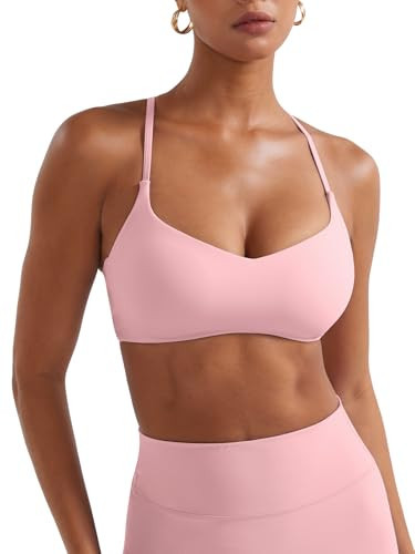 YEOREO Y Back Sports Bras for Women Padded Racerback Bra Paisely Light Impact Adjustable Straps Gym Workout Tops Baby Pink L | Amazon (US)