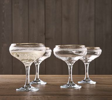 Etched Gold Rim Coupe Glasses - Set of 4 | Pottery Barn | Pottery Barn (US)