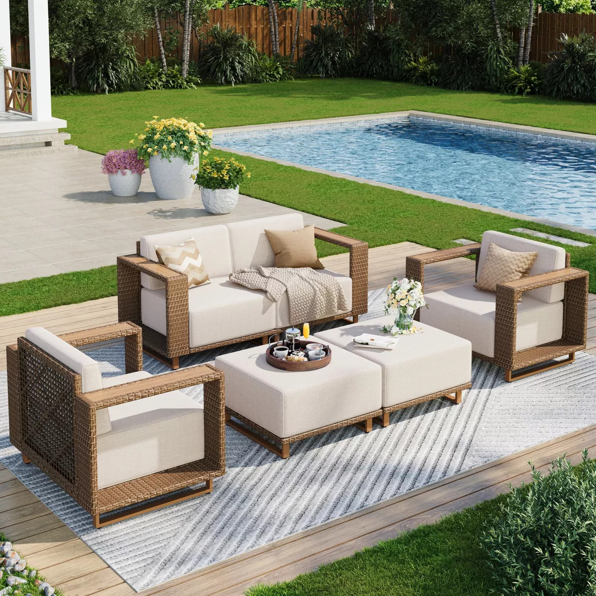Captiva Designs Outdoor Patio Furniture Sectional Wicker Sofa Conversation Set with 9.8 Inch Thic... | Target