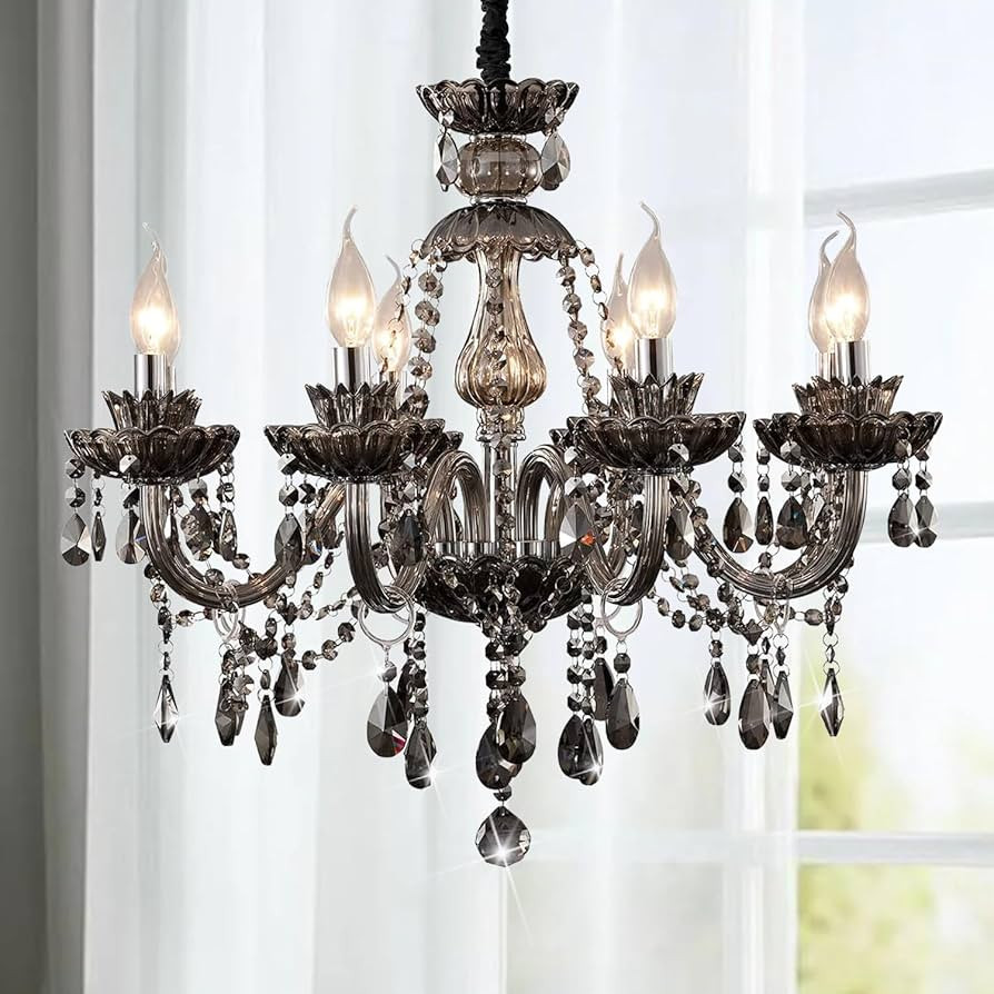 Luxurious Smoky Gray Crystal Chandelier for Living Room, Antique 6-Lights Teardrop Candle Chandel... | Amazon (US)