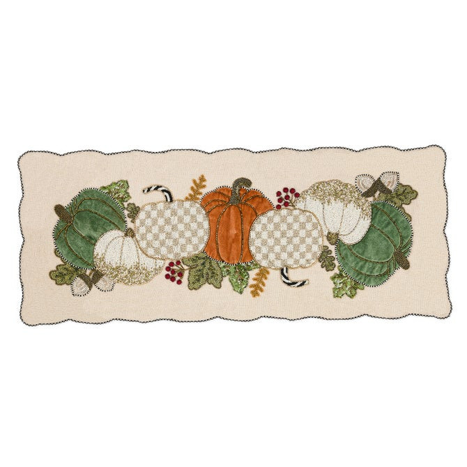 Mocha Check Pumpkin Beaded Table Runner | MacKenzie-Childs
