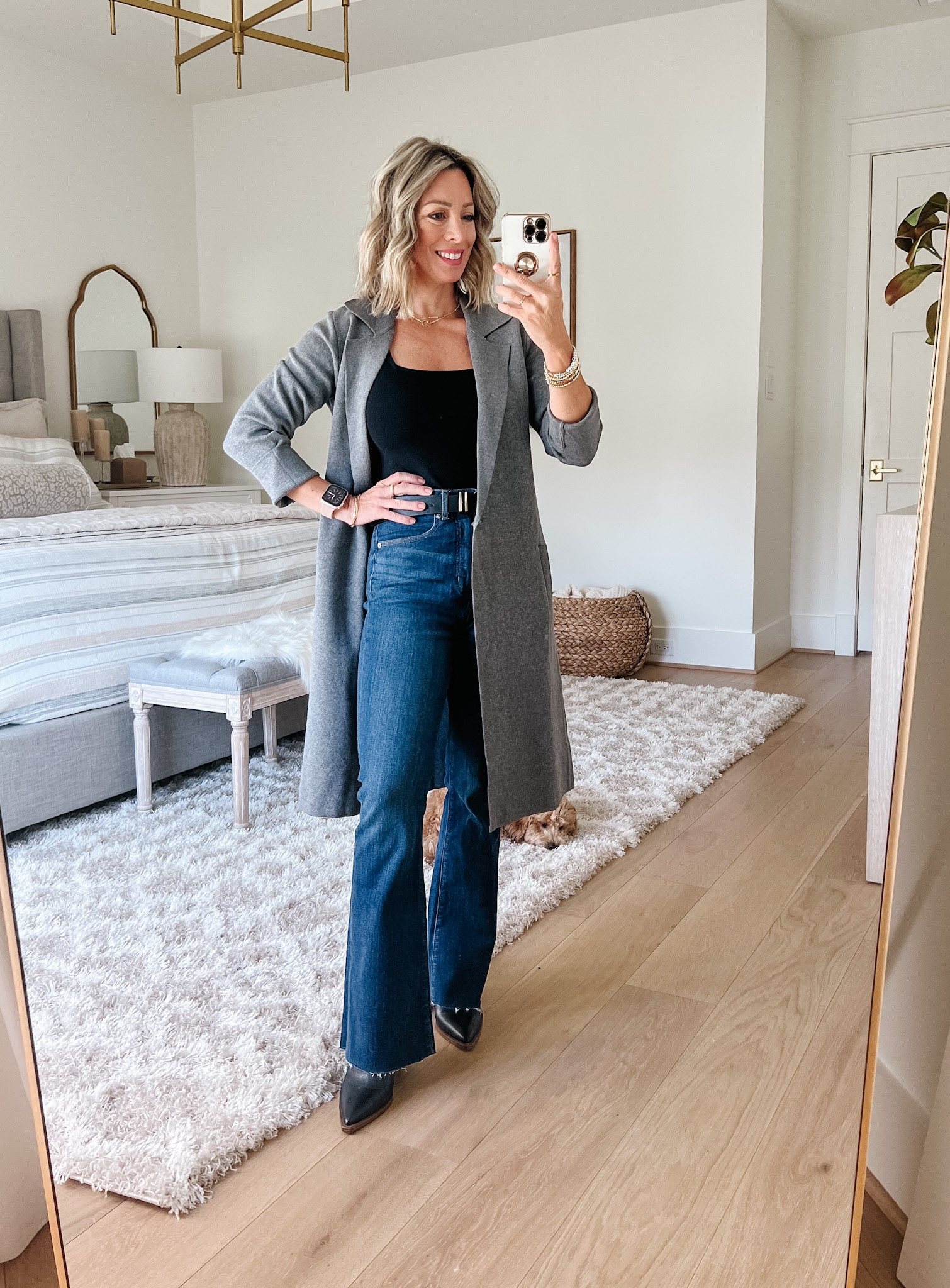 Gibson Sweater Coat, Gibson bodysuit, LOFT jeans, Amazon Skinny belt, booties

Bodysuit: XS
Sweater coat: XS
Jeans: 25P

#LTKstyletip #LTKshoecrush #LTKover40