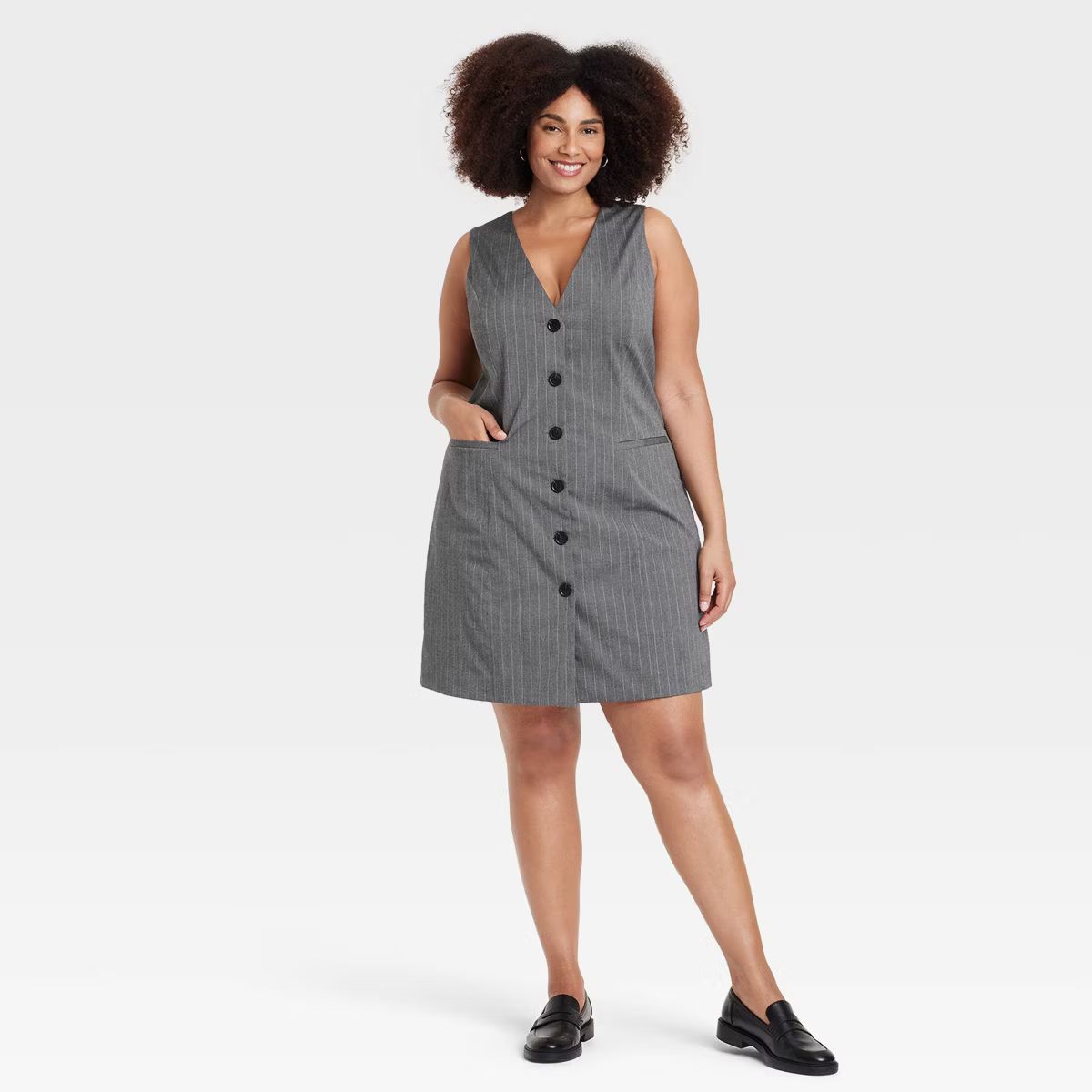 Women's Tailored Mini Vest Dress - A New Day™ Gray Pinstripe S | Target