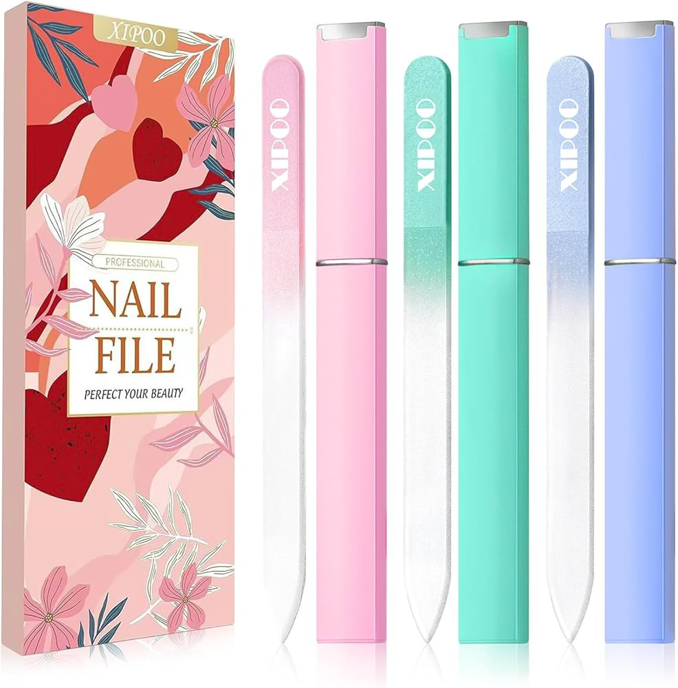 Glass Nail File 3 Pack, Nail File, Glass Nail File with Case for Natural Nails with Double Sided ... | Amazon (US)