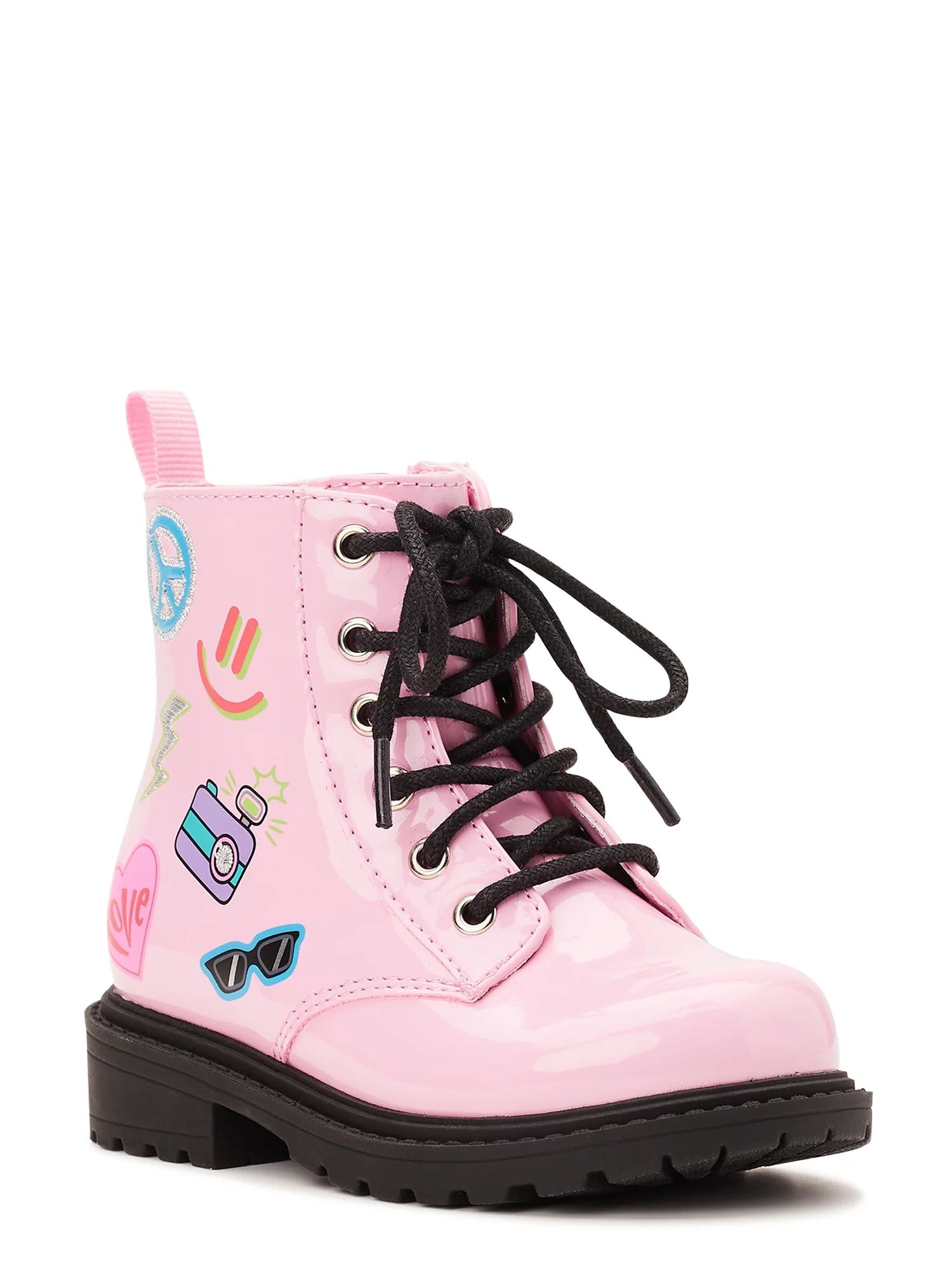 Wonder Nation Toddler Girls Patent Combat Boot - Walmart.com | Walmart (US)