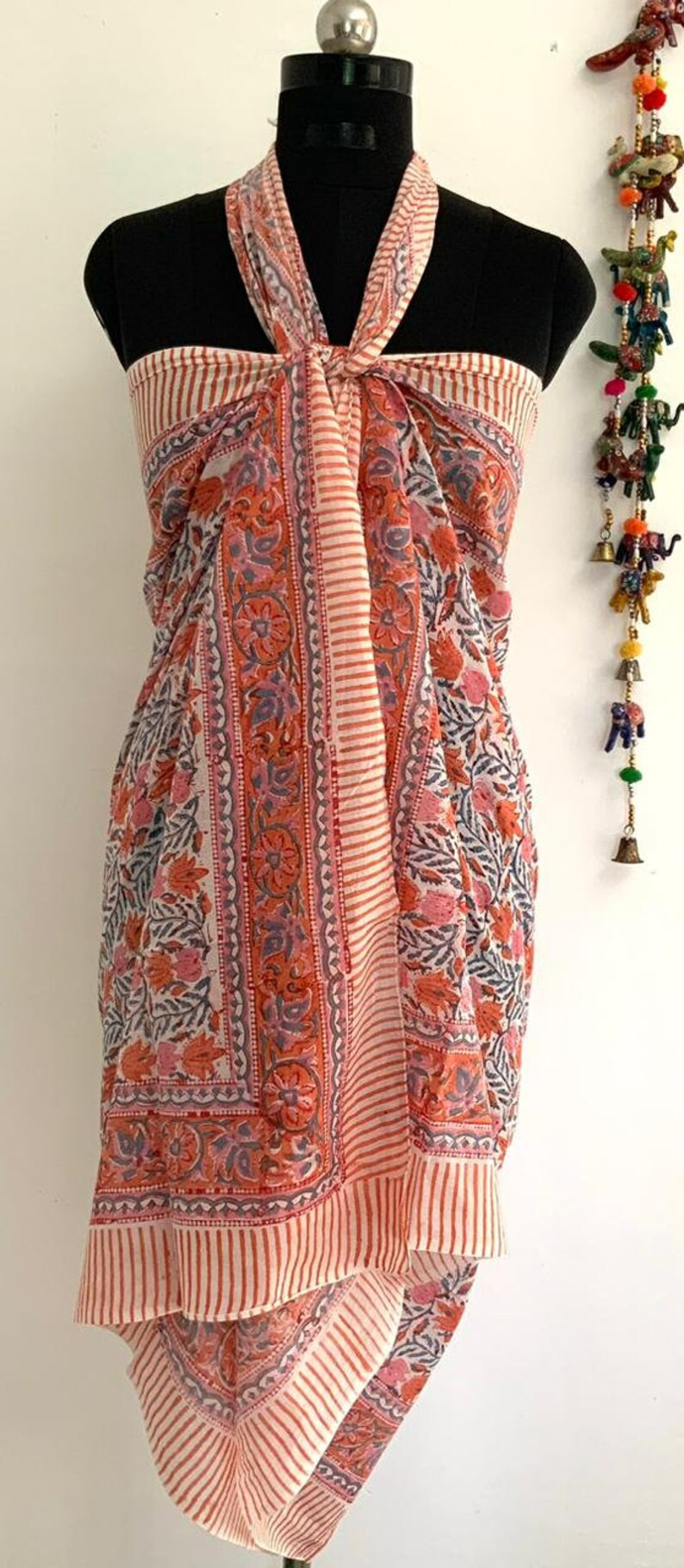 Orange Lotus Floral Cotton Sarong Beachwear Scarf,partywear Scarf,pool Parties,neckwear,cover up ... | Etsy (US)