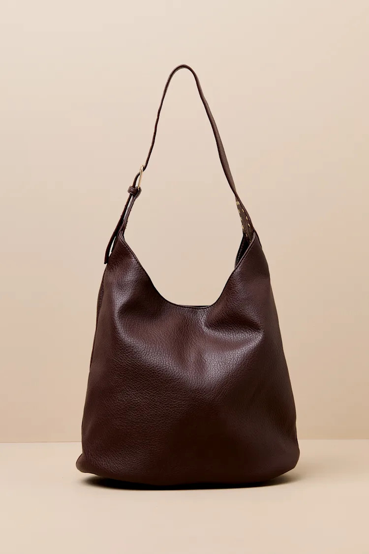 Ezell Dark Brown Vegan Leather Studded Tote Bag | Lulus