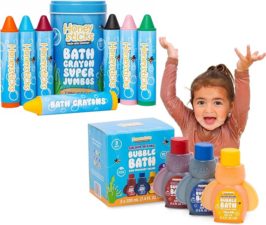Honeysticks Super Jumbo Bath Crayons (7 Pack) & Kids Bubble Bath Set – Non-Toxic, Natural Beesw... | Amazon (US)