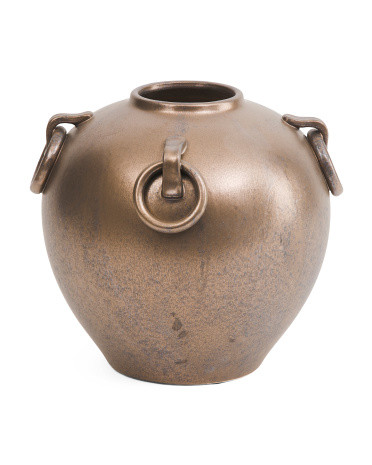 11.5x12 Ceramic Vase With Sculptural Ring Handles | TJ Maxx
