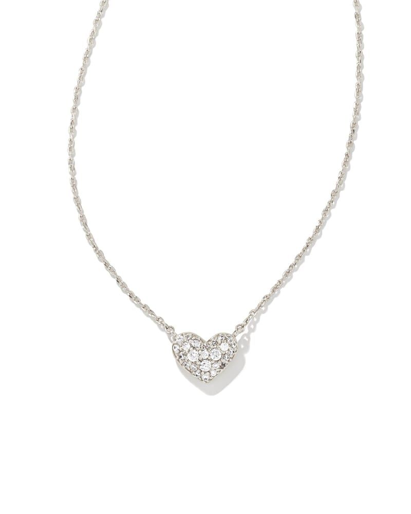 Ari Silver Pave Crystal Heart Necklace in White Crystal | Kendra Scott | Kendra Scott