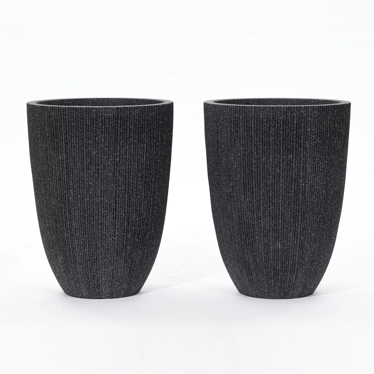 LuxenHome 2-Piece Tall Tapered Round Plastic Planters Set, Mediterranean Black | Target