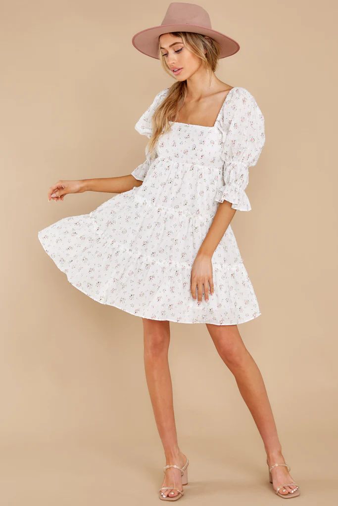 Genuine Smiles White Floral Print Dress | Red Dress 