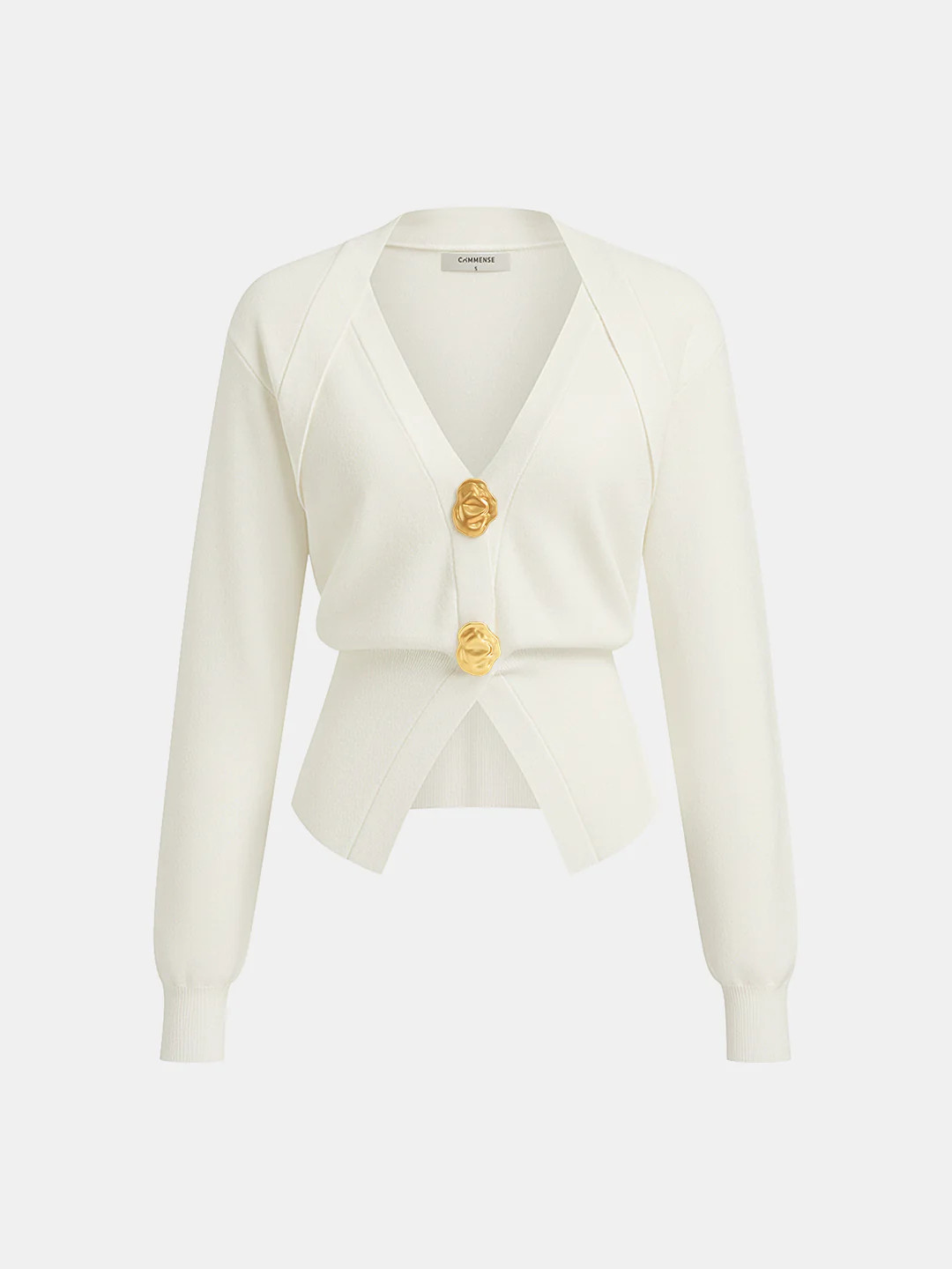 Metal Button V-Neck Knit Cardigan | Commense