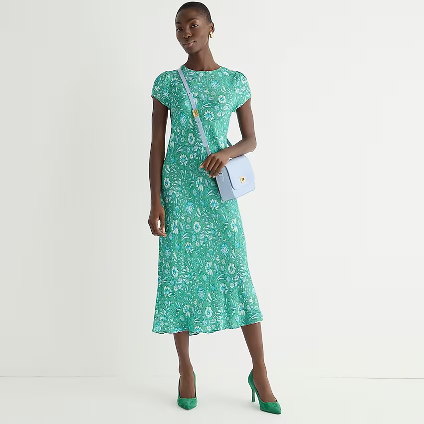 Short-sleeve Gwyneth cupro-blend slip dress in marigold blooms | J. Crew US