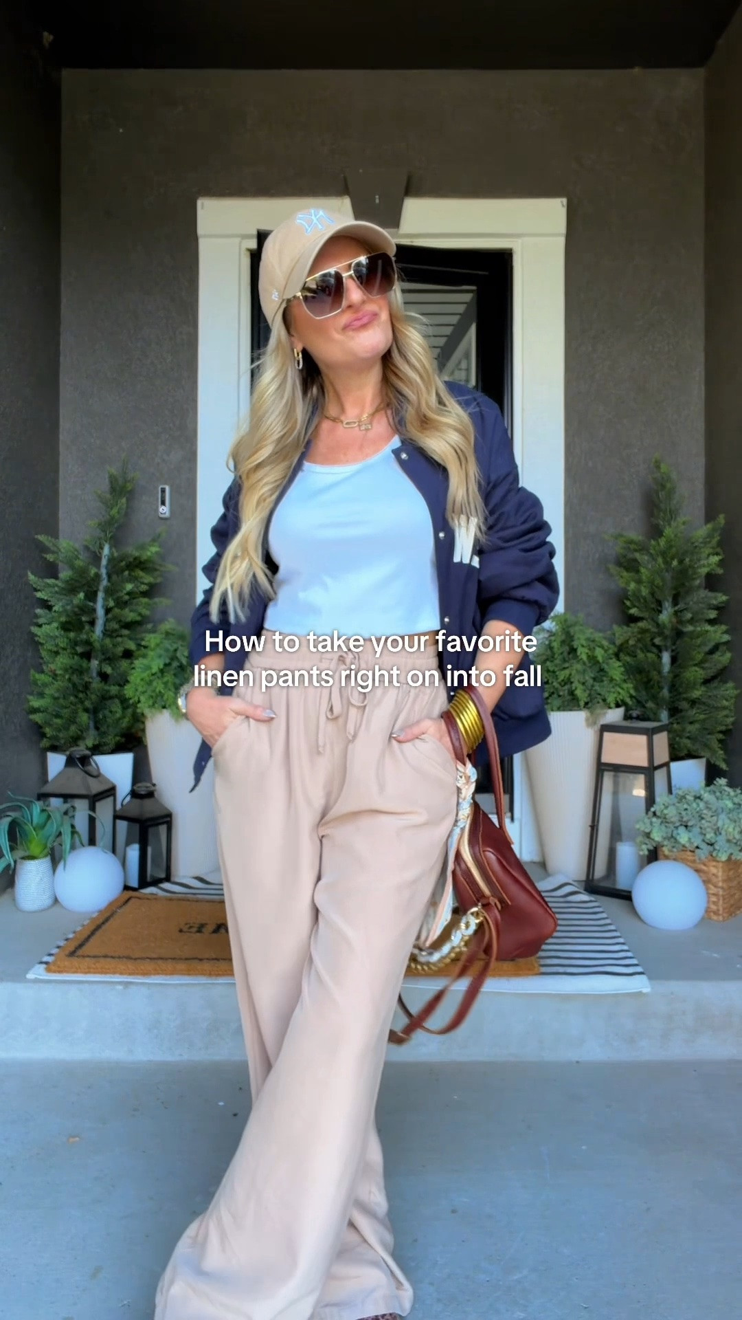 Casual fall mom outfit with flowy pants and a bomber jacket for that perfect mix of comfortable and cool. I love an outfit that works for real mom life but still feels current, and adding a bomber jacket is such an easy way to give relaxed fall basics a little more personality. 

 #LTKootd #LTKmomlife #LTKOver40