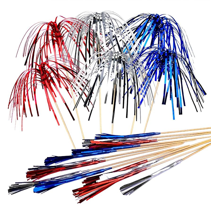 100 Pcs 4th of July Cocktail Picks Firework Party Picks Red Blue Silver Cocktail Sticks Fancy Too... | Amazon (US)