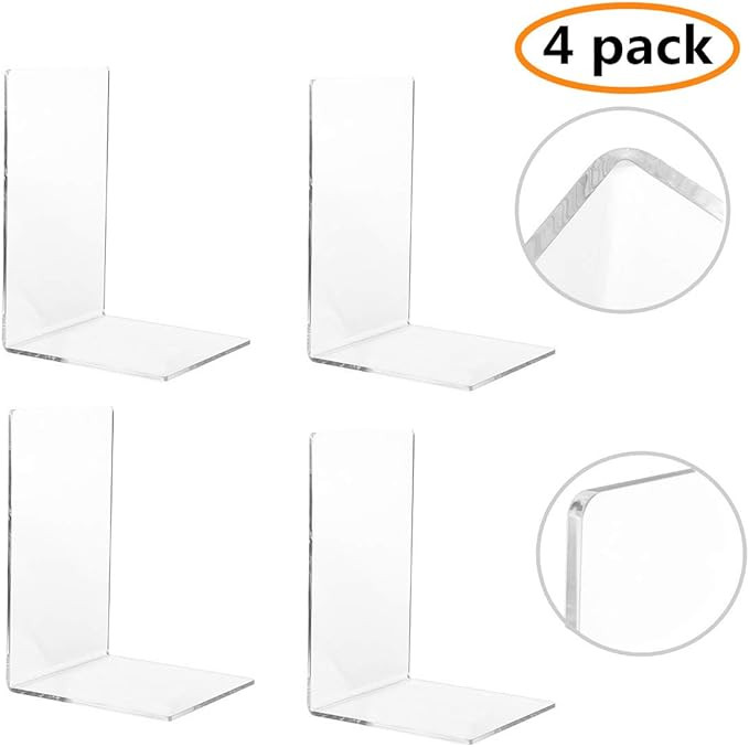 CY craft 4 Pieces Bookends,Clear Acrylic Bookends for Shelves,Heavy Duty Book Ends and Desktop Or... | Amazon (US)
