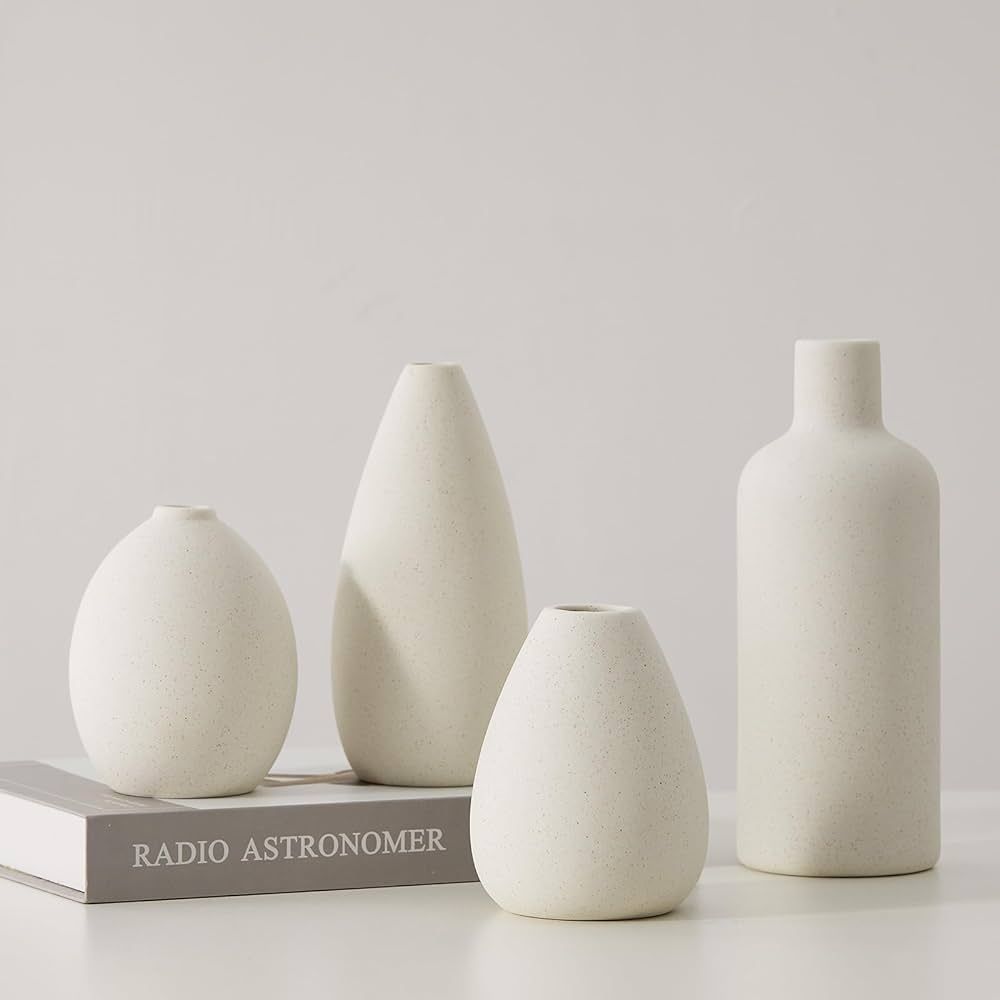 CEMABT White Ceramic Vase Set - 4 Small Vases for Flowers, Unique Flower Vases for Centerpieces, ... | Amazon (CA)
