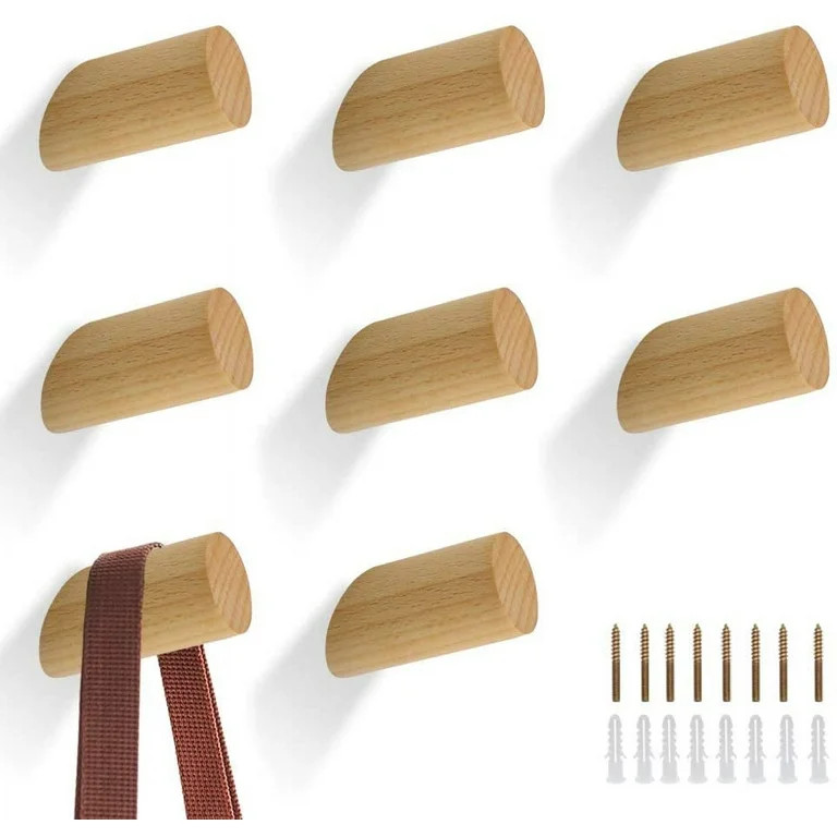 STONCEL 8PCS Wooden Coat Hooks for Wall, Wood Wall Hat Hook for Closet Bedroom Bathroom Entryway,... | Walmart (US)