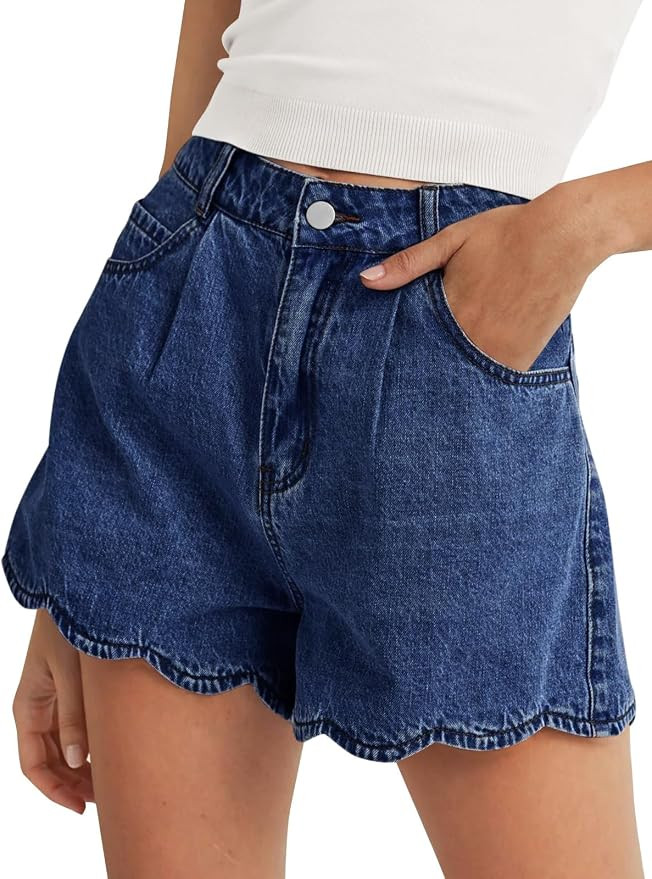 Tankaneo Womens High Waist Jean Shorts Summer Casual Scalloped Hem Cute Trendy Loose Fit Denim Sh... | Amazon (US)