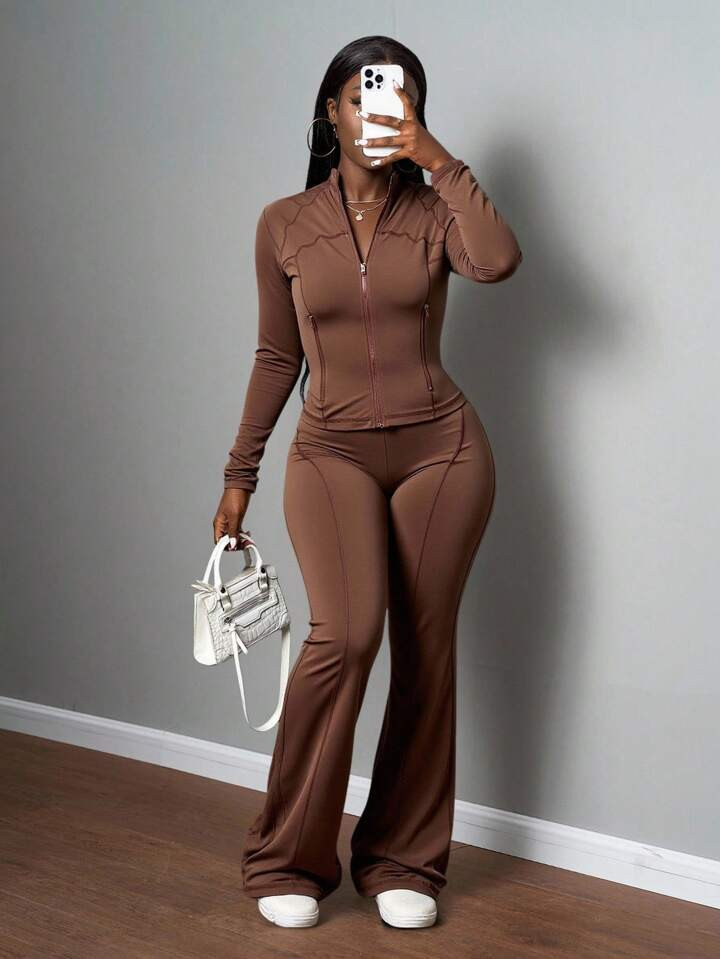 $30.30
-26%
$40.99
Pay now or in 4 payments of $7.57 
20% OFF For orders $49.00+
30% OFF For orders $49.00+
10% OFF For orders $49.00+

Instantly Get Your Extra Credit Back!
Slaydiva 2025 Summer And Autumn New Casual Simple Brown Slim Fit Open-Front Long-Sleeved Side Zipper Pocket T-Shirt + High Waist Flared Pant Women Two Pieces Set,Suitable For Daily Travel, Back To School, Graduation, Brunch Outfit, Airport Outfit, Party Gatherings, Festivals, Travel,Simple, Versatile, Casual-A
Size
US
Size Guide
12 (0XL)
10 Left
14 (1XL)
5 Left
16 (2XL)
9 Left
18 (3XL)
Regular Sizes
Not your size? Tell me your size
 | SHEIN