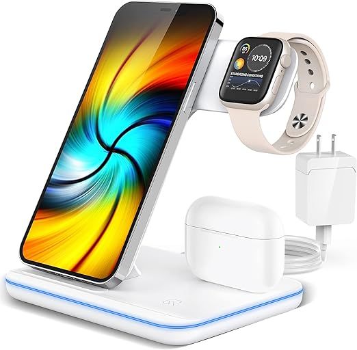 Wireless Charging Station, 2021 Upgraded 3 in 1 Wireless Charger Stand with Breathing Indicator C... | Amazon (US)